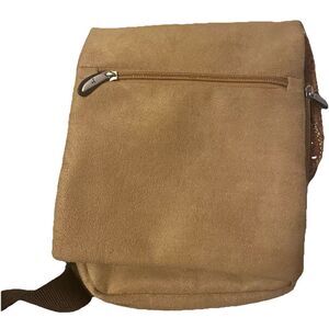 Unisex Travelon Tan Faux Suede‎ Crossbody Sling Multi Pocket Organizer +Wallet